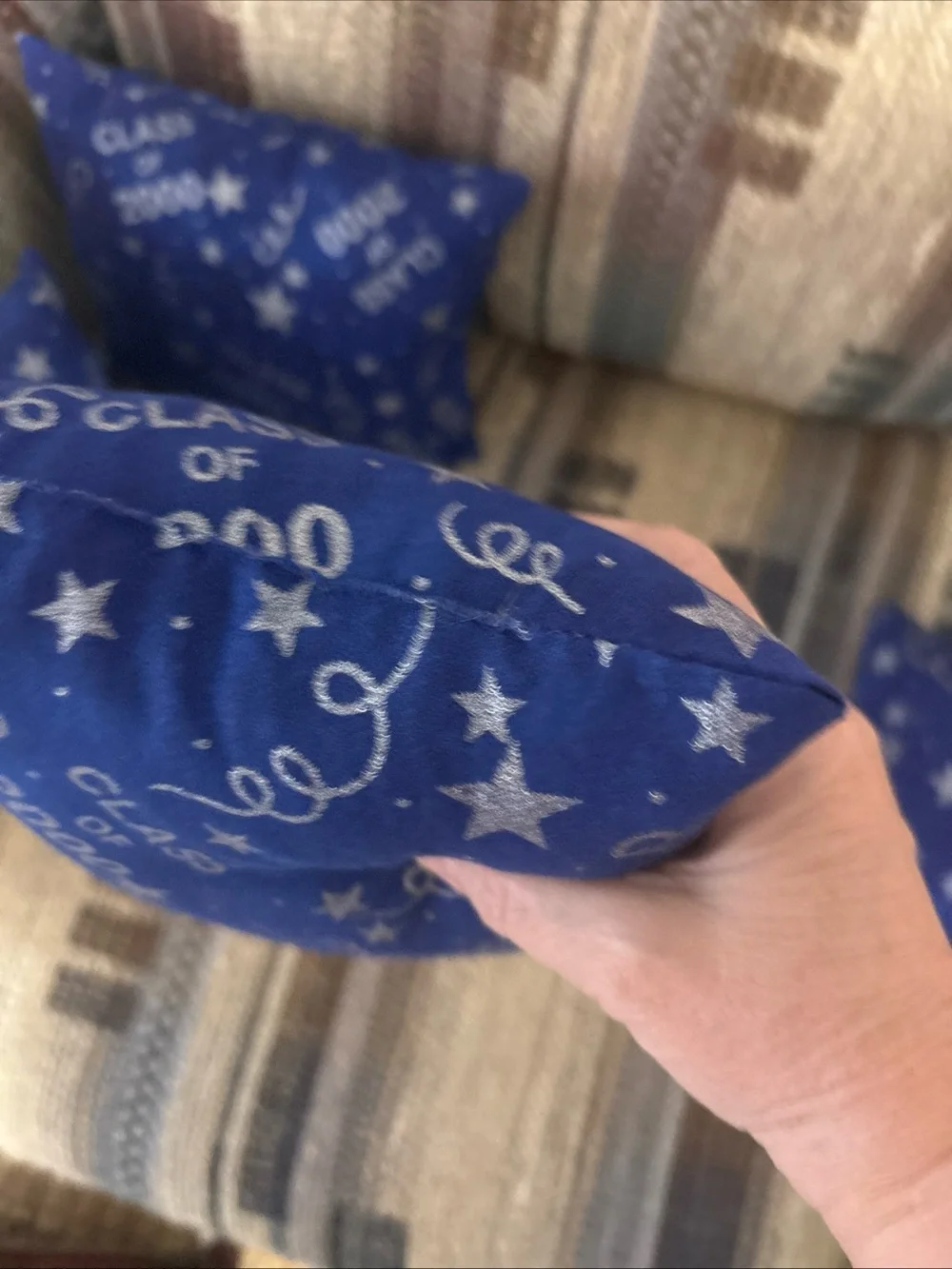Decorative Blue 'Class of 2000' Accent Pillow Set of 4 handmade